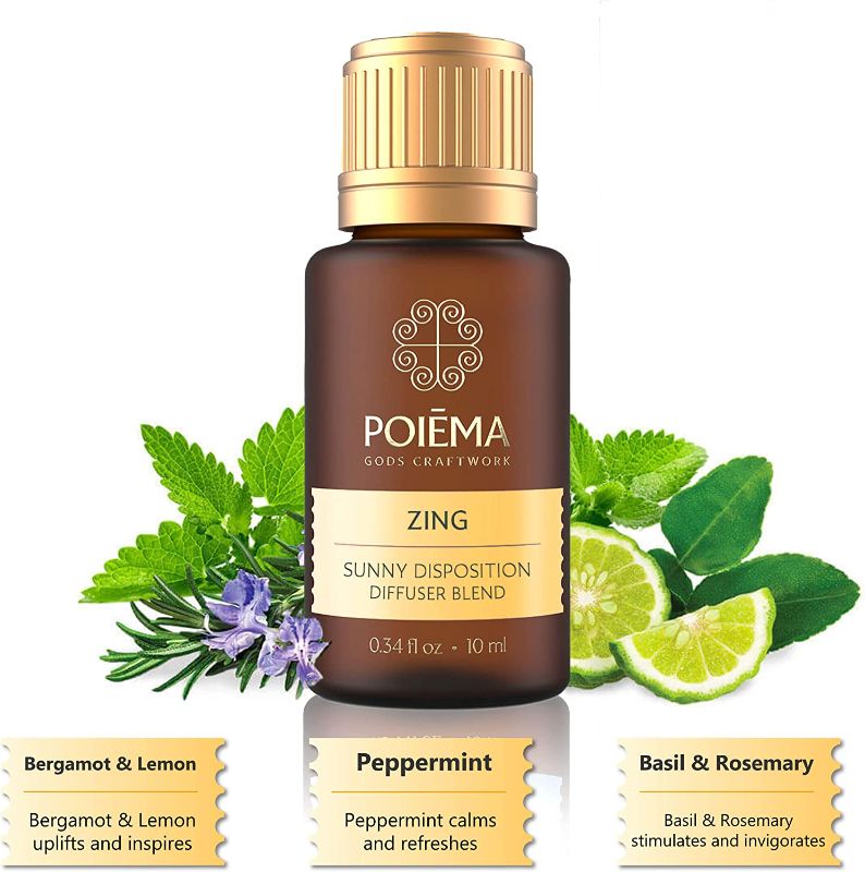 Photo 1 of 2x Poiema - Diffuser Essential Oil (Zing) - Premium Essential Oil Diffuser Blend - Bergamot, Lemon, Peppermint, Basil and Rosemary - 10 ml
