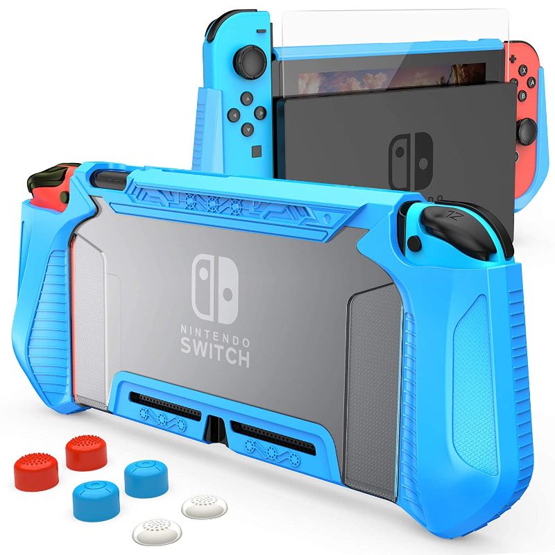 Photo 1 of HEYSTOP Case Compatible with Nintendo Switch Case Screen Protector,TPU Protective Heavy Duty Cover Case for Nintendo Switch with Shock Absorption and Anti-Scratch (Transparent Blue)
