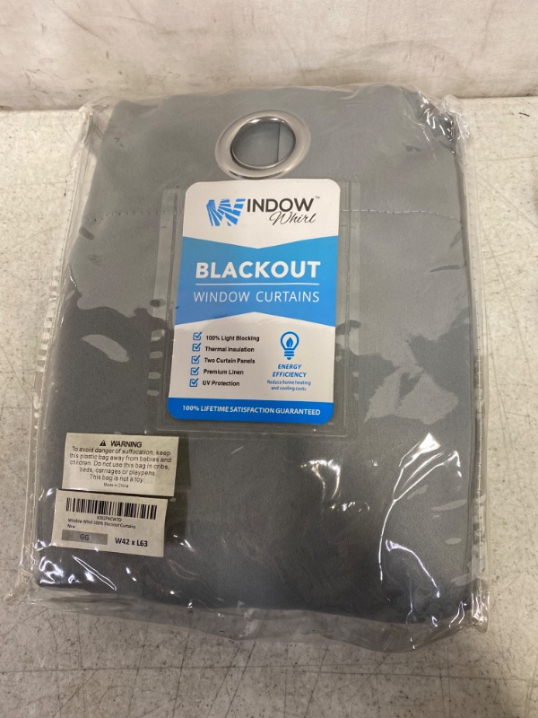 Photo 2 of 100% Blackout Window Curtains: Room Darkening Thermal Window Treatment with Light Blocking Black Liner for Bedroom, Nursery and Day Sleep - 2 Pack of Drapes, Glacier Gray (63” Drop x 42” Wide Each)
