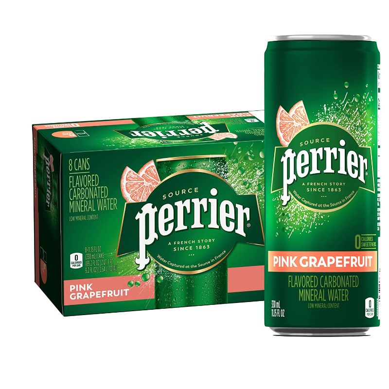 Photo 1 of 2 PACK, Perrier Pink Grapefruit Flavored Sparkling Water, 11.15 FL OZ Sleek Cans (Pack of 8), 06/17/2023
