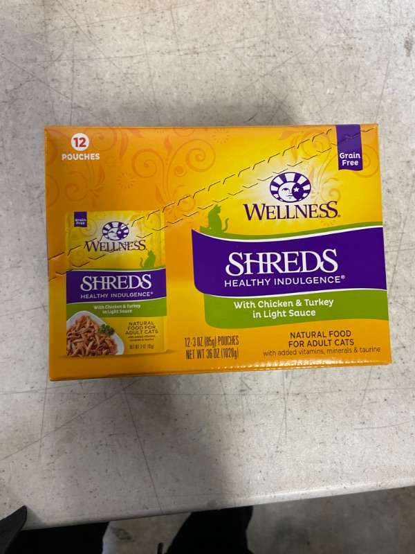 Photo 2 of 12 PACK, EXP 10/23/2022, Wellness Complete Health Healthy Indulgence Natural Grain Free Shreds with Chicken & Turkey in Light Sauce Wet Cat Food
