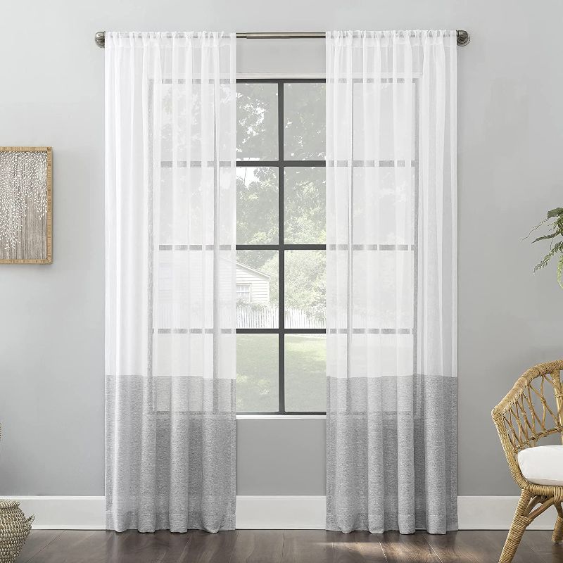 Photo 1 of Clean Window Color Block Accent Anti-Dust Allergy/Pet Friendly Anti-Dust Sheer Curtain Panel, 50" x 84", Gray
