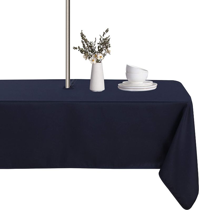 Photo 1 of  Outdoor and Indoor Tablecloth - Washable Waterproof Wrinkle Free Table Cloth with Zipper and Umbrella Hole for Spring/ Summer/ Party/ Picnic/ BBQS/ Patio (Rectangle 60x84 inch, Navy)
