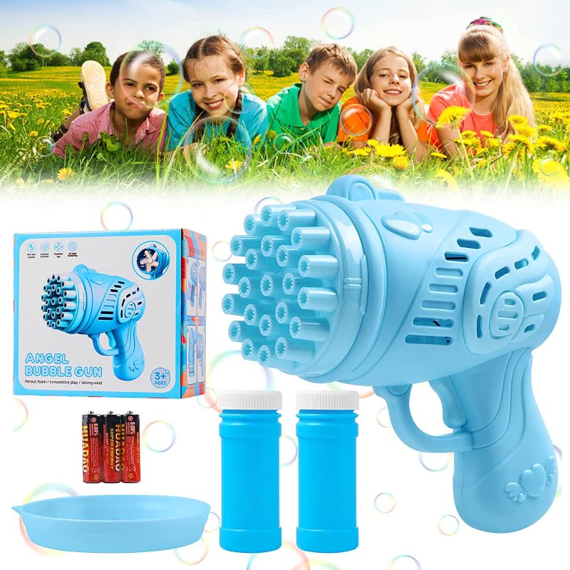 Photo 1 of 23 Hole Bubble Machine for Kids , 2022 New Bubble Toys for Kids Adults Outdoor Party Favors, Bubble Blower Maker Toys with 2-Bottles Bubble Refill Kit Gifts for Boys Girls (Blue) 2 PACK 

