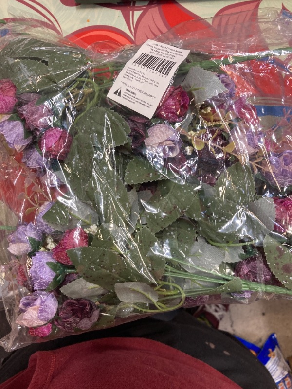 Photo 2 of  4 Pack Purple & Red Artificial Roses with Stems Faux Fake Flower Bouquets