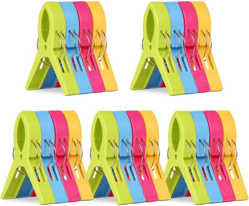 Photo 1 of  20 Pack Beach Towel Clips Chair Clips Towel Holder for Beach Chair Pool Chairs on Cruise-Jumbo Size, Plastic Chair Towel Clips Clamp Holder-Keep Your Towel from Blowing Away, Clothes Lines
