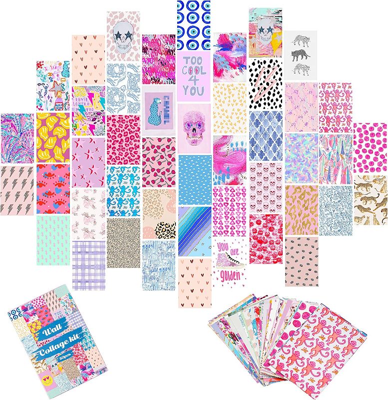 Photo 1 of ECTY 50PCS Preppy Aesthetic Pictures Wall Collage Kit, Retro Style Photo Collections Collage Dorm Decorations for Teens and Young Adults, Wall Prints Kit, Small Posters for Room Bedroom Aesthetic  -- FACTORY SEALED --
