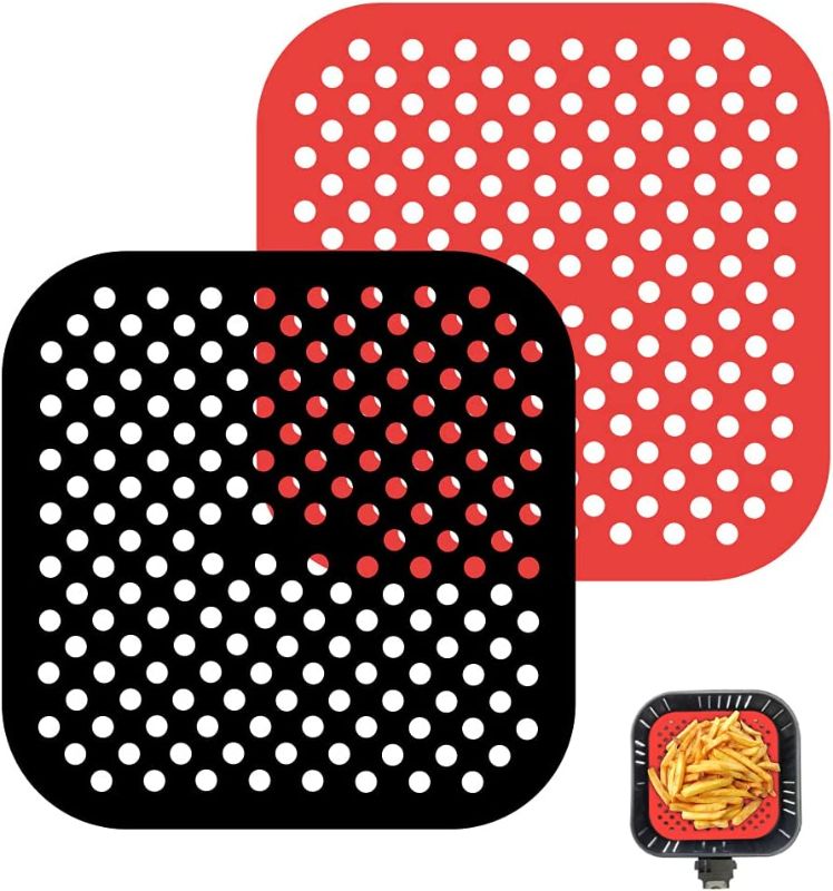 Photo 1 of AmazeFun Reusable Air Fryer Liners, 7.5 Inch Square, Non-Stick Silicone Air Fryer Basket Mats, Accessories For Most Air Fryer, Air Fryer Parchment Paper (2-Pack) -- 2 COUNT --
