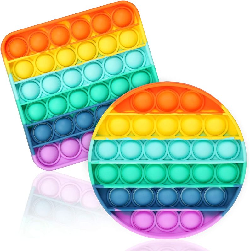 Photo 1 of ASONA 2-Pack Rainbow Circle & Square Push Bubble Fidget Sensory Toys with Popping Sound for Kids Boys Girls, BPA-Free Silicone Anxiety Stress Reliever Autism Learning Materials Gift for Travel Trip
