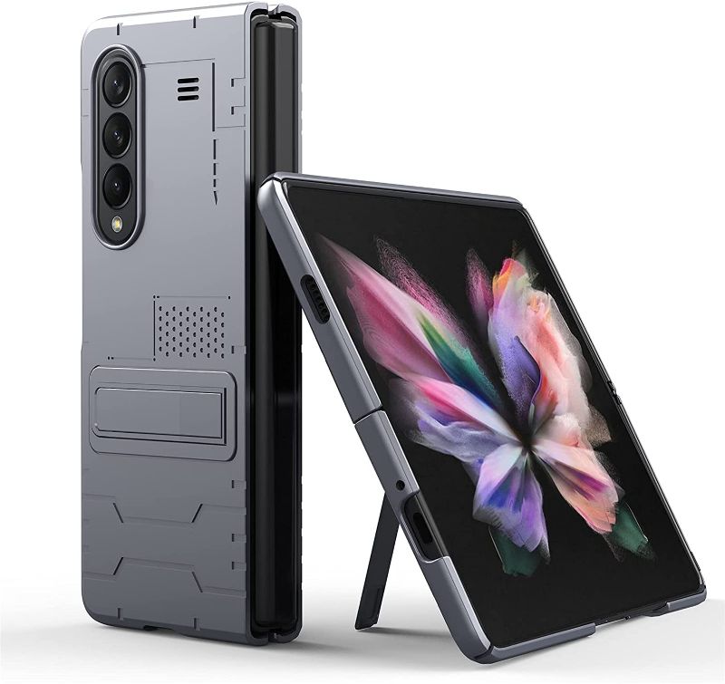 Photo 1 of EnergySpot Durable Kickstand Armor Case Compatible with Galaxy Z Fold 3 5G (2021) Hidden Bracket All Inclusive Anti-Knock Ultra Thin Shockproof Cover (Metal Silver)
