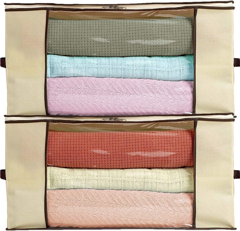 Photo 1 of Ziz Home Blankets Clothes Storage Bag Closet Organization | Linen Blanket Storage Sweater Storage Duvet Storage Bags Clear Transparent Window (2)
