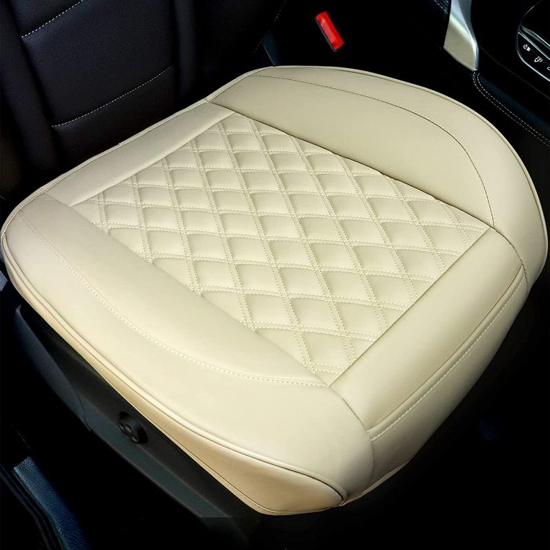 Photo 1 of 
Mefuzn Car Seat Covers Front Seat Luxury PU Leather Car Seat Cushions Covers Compatible with 95% Vehicles Edge Wrapping Car Front Seat Cushion with Storage Pockets (Beige-1PCS)
