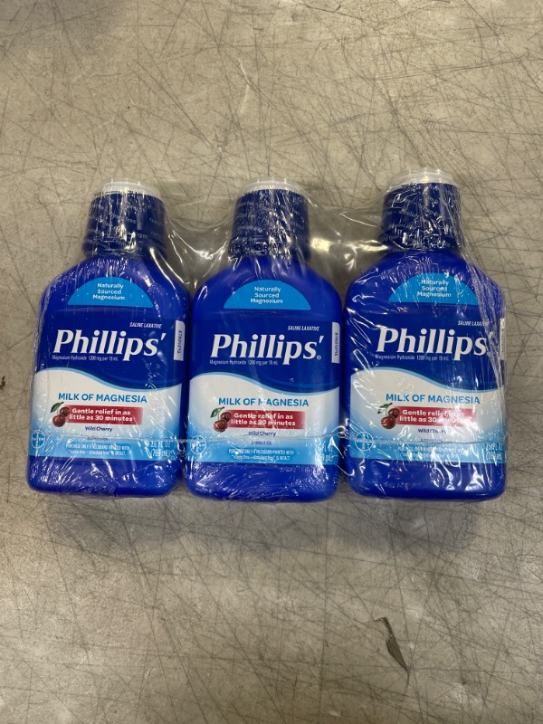 Photo 2 of 3 PACK Phillips' Milk of Magnesia Liquid Laxative, Wild Cherry, 26 oz, Cramp Free & Gentle Overnight Relief Of Occasional Constipation, #1 Milk of Magnesia Brand (Packaging May Vary)
