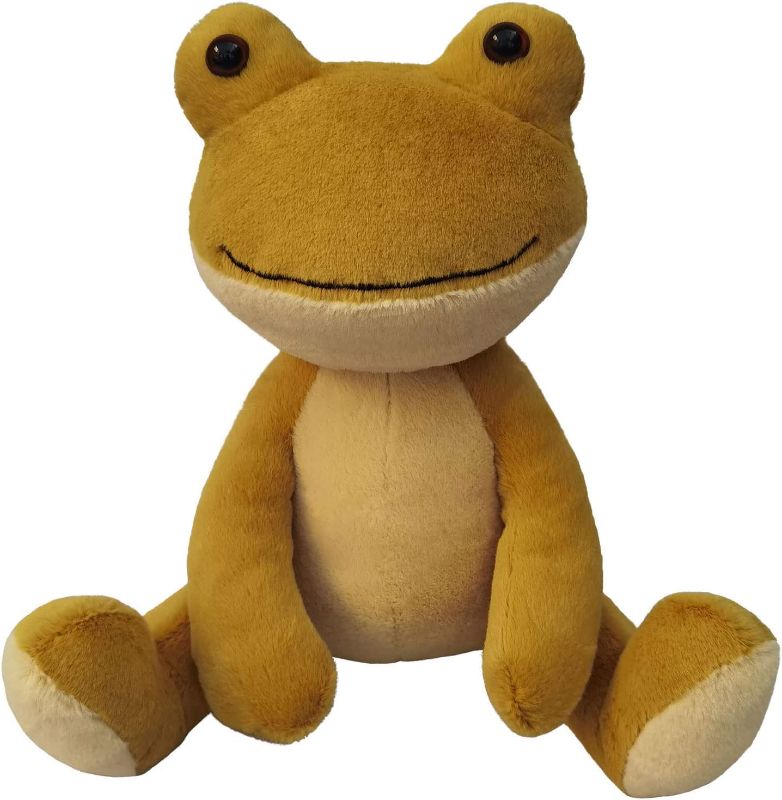 Photo 1 of Doindute Mustard Plush Frog Stuffed Animal Toy, Soft Cuddly Plushie Hugger Toy for Boys & Girls, Birthday Gifts for Kids or Girlfriend, 9"
