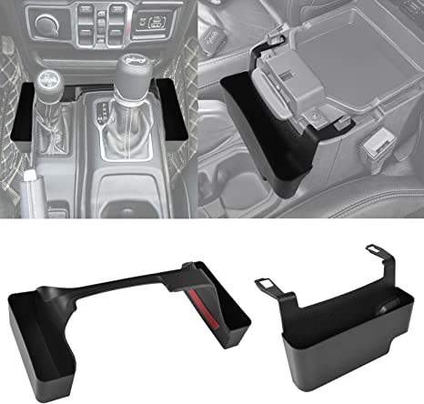 Photo 2 of 2 Pack Upgrade Shifter Side Tray Organizer and Center Console Hanging Storage Box for 2018-2022 Jeep Wrangler JL JLU and for 2020-2022 Gladiator JT Accessories- Black