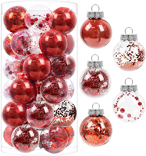 Photo 2 of 60mm/2.36" Christmas Ball Ornaments, 30PCS Shatterproof Decorative Hanging Ball Ornament with Stuffed Delicate Decorations, Xmas Tree Balls for Halloween Holiday Party Thankgiving (Red)