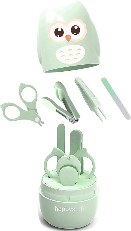 Photo 1 of Baby Manicure Kit and Pedicure kit with Cute Owl Shape Case, Baby Nail Clipper, Scissor, Tweezer, Baby Nail File Set for Newborn, Infant & Toddler (Green)
