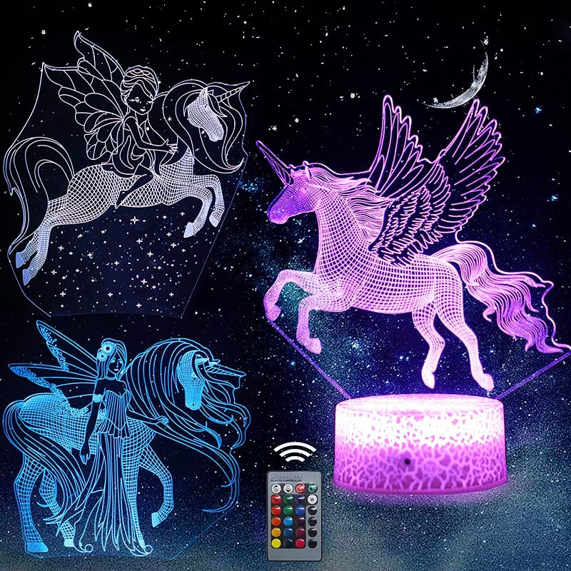 Photo 1 of 3D Unicorn Night Light Gifts Gymwebeek 3 Patterns Decor Night Lights for Kid's Room with Remote & Smart Touch 7+16 Colors Changing, Dimmable Unicorn Pegasus Halloween N Birthday Gift Toys for Girls
