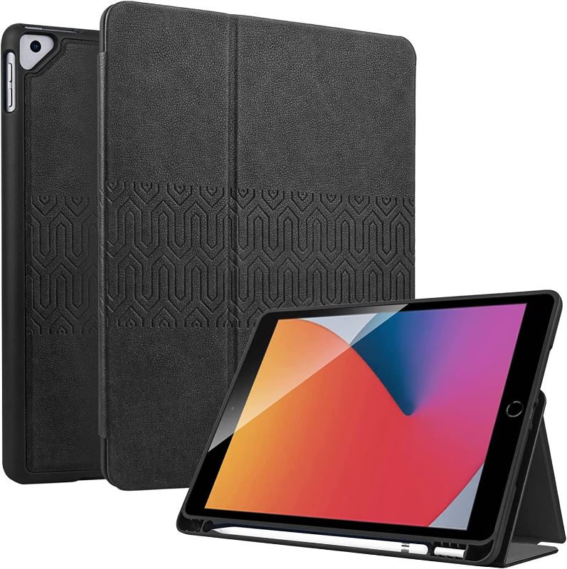 Photo 1 of HFcoupe iPad 10.2 Inch 9th / 8th / 7th Generation Case with Pencil Holder(Model 2021, 2020, 2019), Multiple Angles Viewing Protective Folio Smart Cover Auto Sleep/WAK, Black
