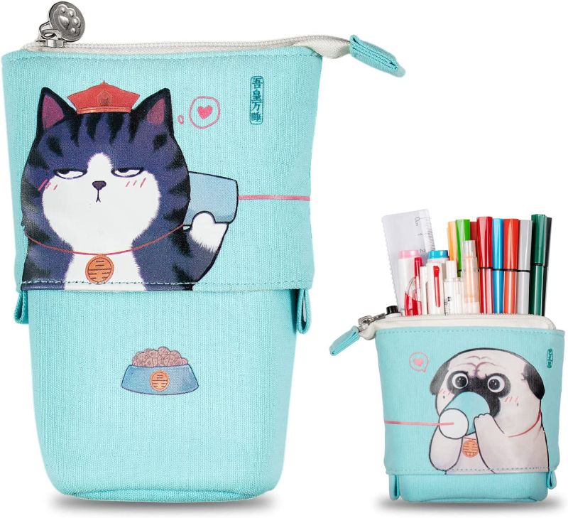 Photo 1 of Comix Telescopic Pencil Case, Cute Standing Pencil Pouch Stationery Organizer Makeup Cosmetics Bag, Pen Case Holder for Office School Teens Girl Gifts, WHPH2001BU (Aqua, 1 Pack)
