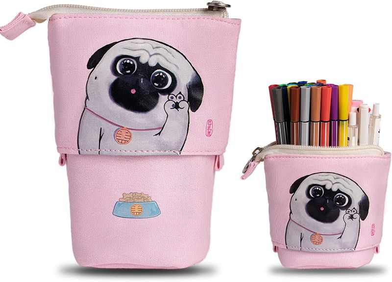 Photo 1 of Comix Telescopic Pencil Case, Cute Standing Pencil Pouch Stationery Organizer Bag, Pen Case Holder for Office School Teens Girl Gifts, WHPH2001BU (Pink, 1 Pack)
