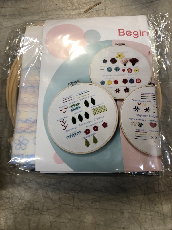 Photo 3 of 5 Sets Embroidery Kit, Cross Stitch Kits, Embroidery Starter Kit, Embroidery Kit for Beginners, Include Embroidery Clothes with Patterns, Embroidery Hoops, Instruction, Color Threads Needle Kit
