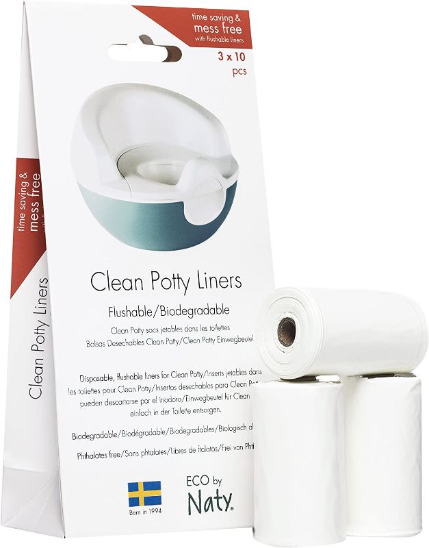 Photo 1 of Eco by Naty Potty Liners - Flushable, Biodegradable Potty Chair Liners, Easy to Use with Potty Training Toilet (30 Liners – 3 Rolls of 10)
