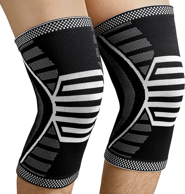 Photo 1 of  2 Pack Knee Brace, Knee Compression Sleeve Support for Knee Pain, Running, Work Out, Gym, Hiking, Arthritis, ACL, PCL, Joint Pain Relief, Meniscus Tear, Injury Recovery, Sports
