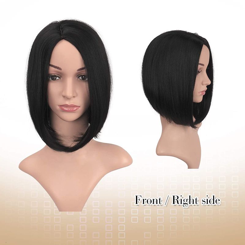 Photo 1 of  Wigs 12 Inches Bob Wigs Ombre Off Black Short Synthetic Hair Side Part Straight Bob Wigs for Black Women
