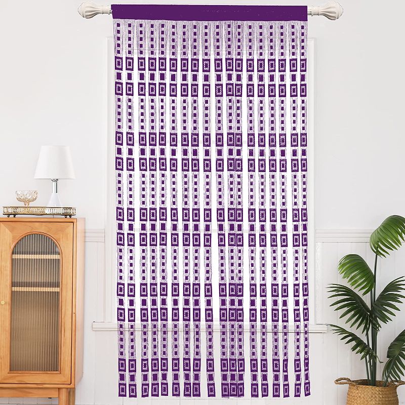 Photo 1 of  Door Curtain Doorway String Curtains,Room Divider Window Decor Wall Panel Tassel Drapes Boho Bedroom Screen Kitchen Hanging Hippie Purple W39×L79 (100x200cm)
