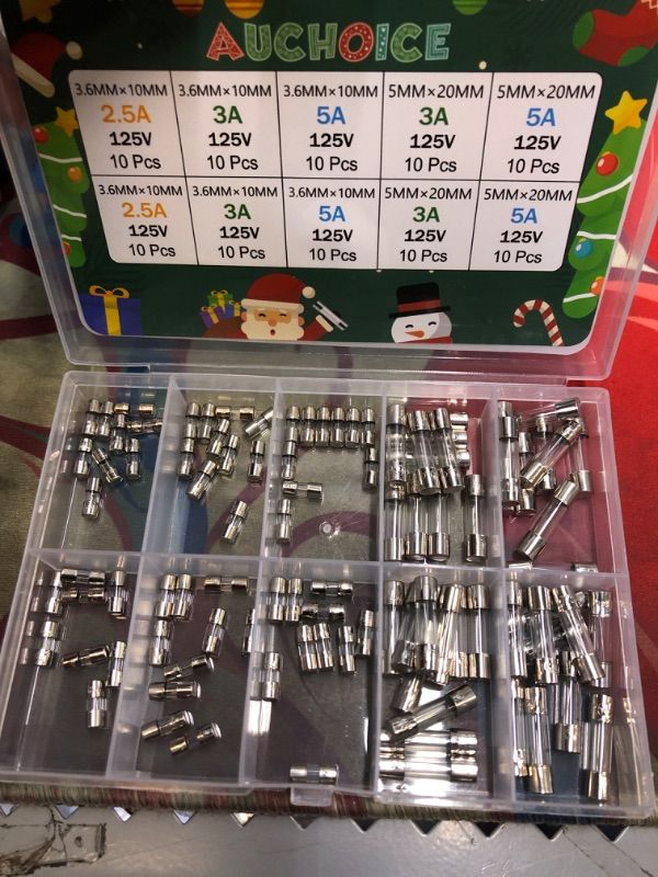Photo 1 of 5 Values 100 Pcs 125V Christmas Light Fuses Kit 5x20MM 3A 5A 125 Volt Max Fuse and 3.6X10MM ts-66 2.5 3 5 Amp 125V Mini Glass Fuses Replacement for Outdoor C9 String Xmas Lights Fan
