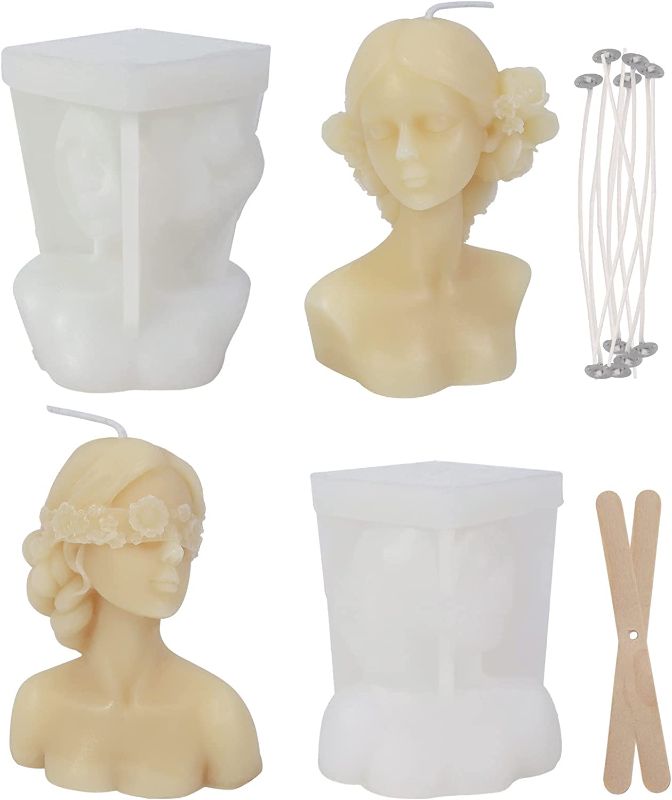 Photo 1 of 2 PCS Candle Mold, 3D Silicone Candle Molds for Candle Making, Girl Body Mold Soap Mold for Resin Casting, Candle Making Molds Scented Candle Molds
