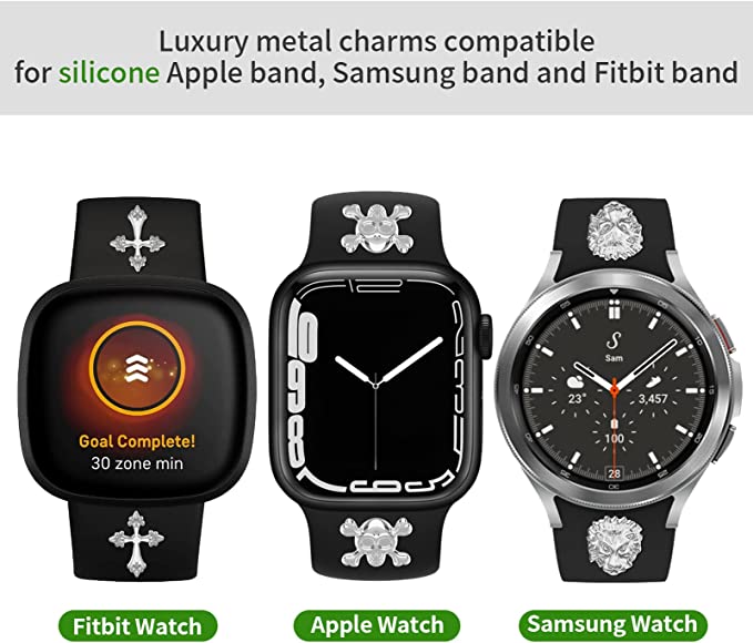 Photo 1 of Watch Band Charms Compatible with Apple Watch Silicone Band Charms 38mm 40mm 41mm 42mm 44mm 45mm iWatch Series 7 6 5 4 3 2 1, 3 Pairs Stylish Metal Charms Accessories
