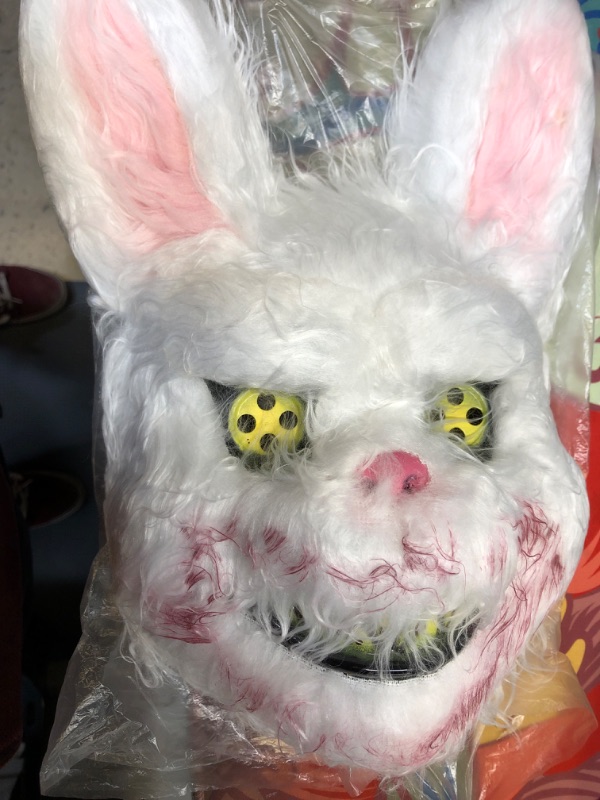 Photo 2 of Creepy Rabbit Bloody Killer Bunny Costume for Halloween Scary Mask Masquerade Prop
