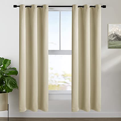 Photo 1 of BONZER Grommet Blackout Curtains for Bedroom - Thermal Insulated, Energy Efficient, Noise Reducing and Light Blocking, Room Darkening Curtain for Living Room, Beige, 40 x 84 inch, Set of 2 Panels
