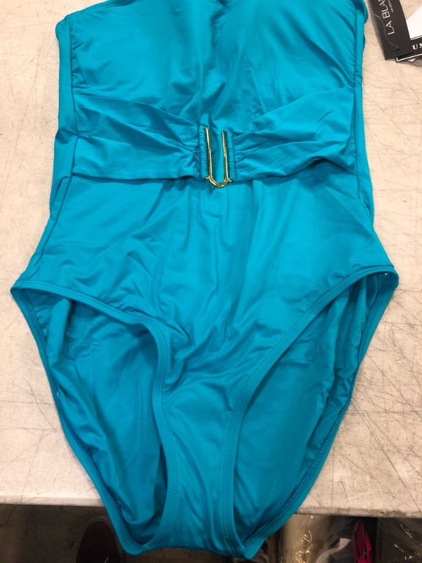 Photo 2 of  La Blanca Island Goddess Bandeau Mio One-Piece Swimsuit in Turquoise SIZE 8