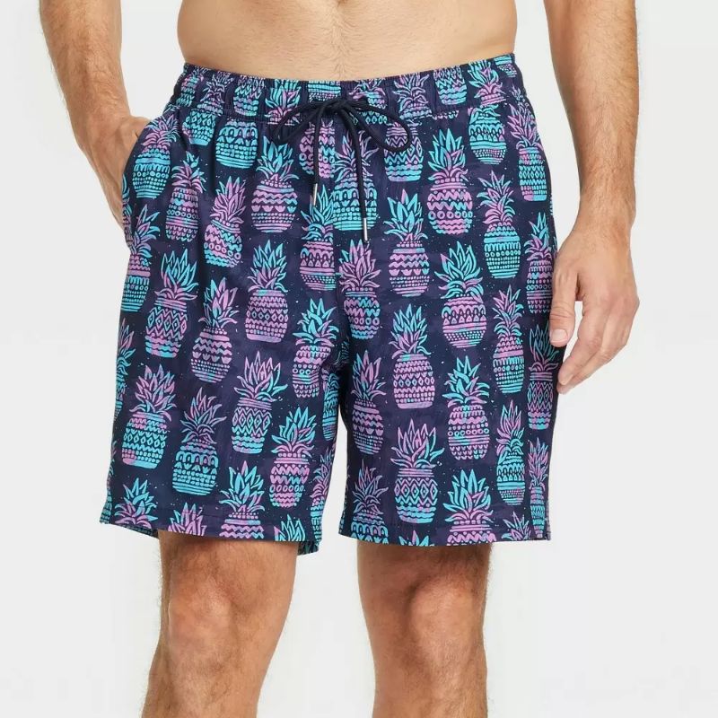 Photo 1 of Men's 7" Pineapple Swim Trunk with Boxer Brief Liner - Goodfellow & Co Purple S
