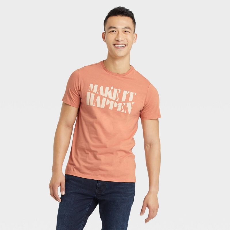 Photo 1 of  Men's Printed Short Sleeve T-Shirt - Goodfellow & Co Apricot Orange/Letters M