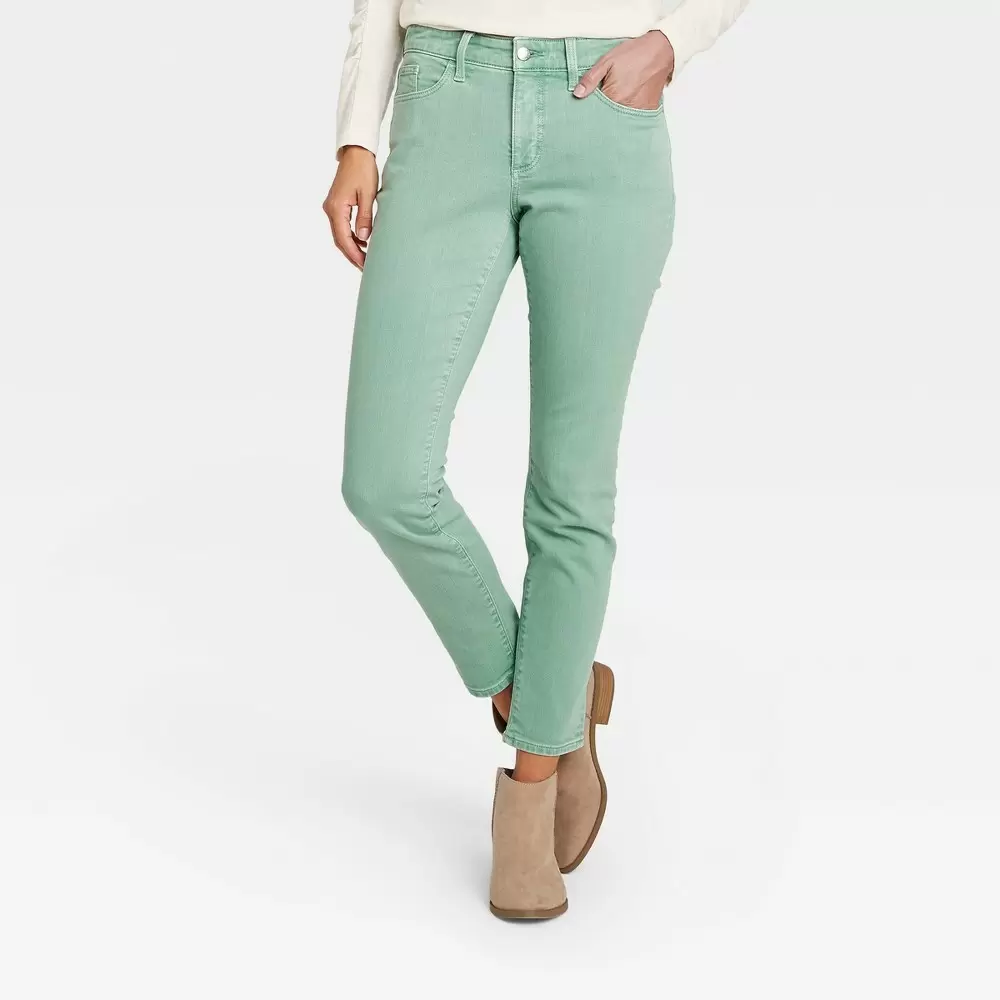 Photo 1 of  Women's Mid-Rise Skinny Stretch Ankle Jeans - Universal Thread Green 2 Reg