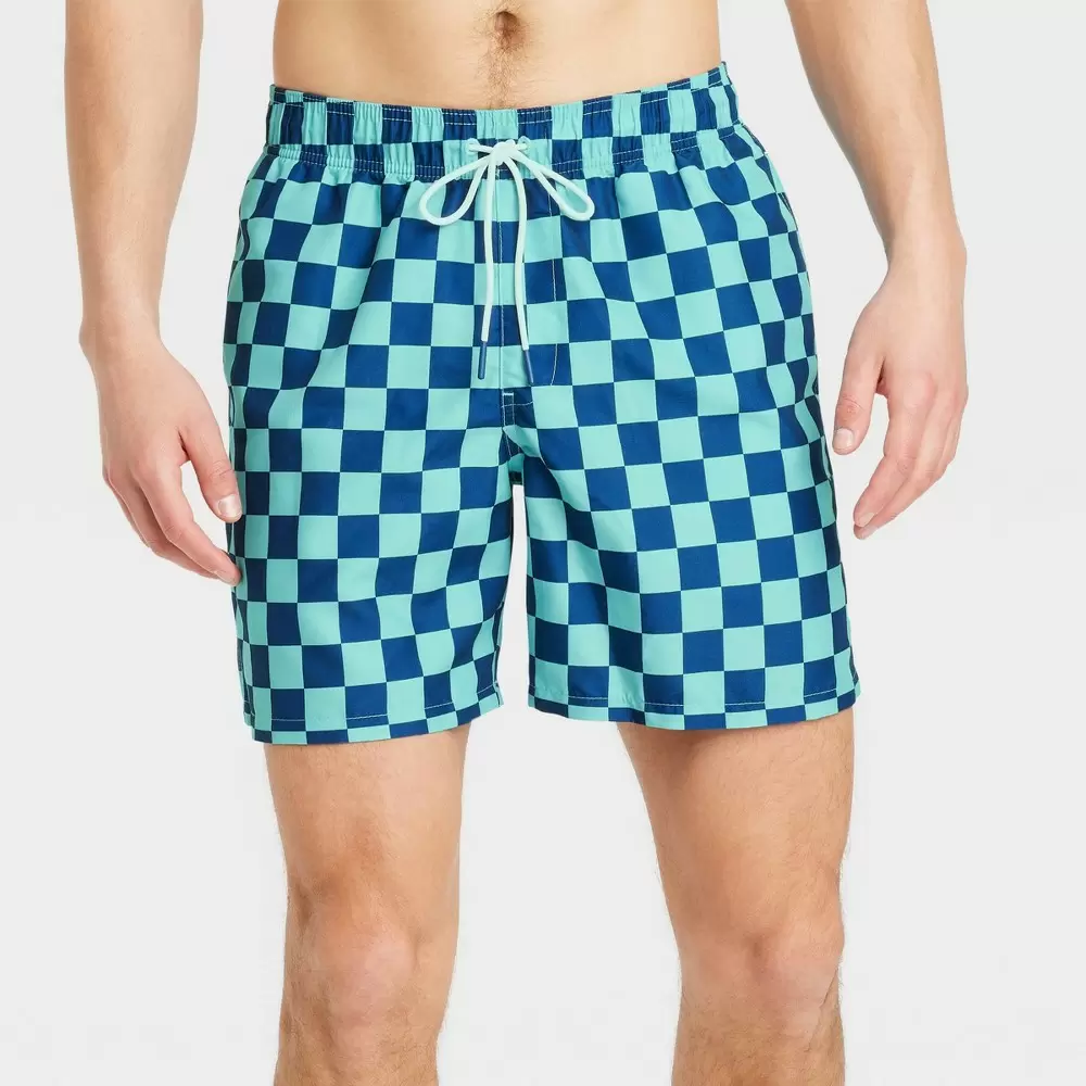 Photo 1 of  Men's Checkered Swim Trunk - Goodfellow & Co Navy XL