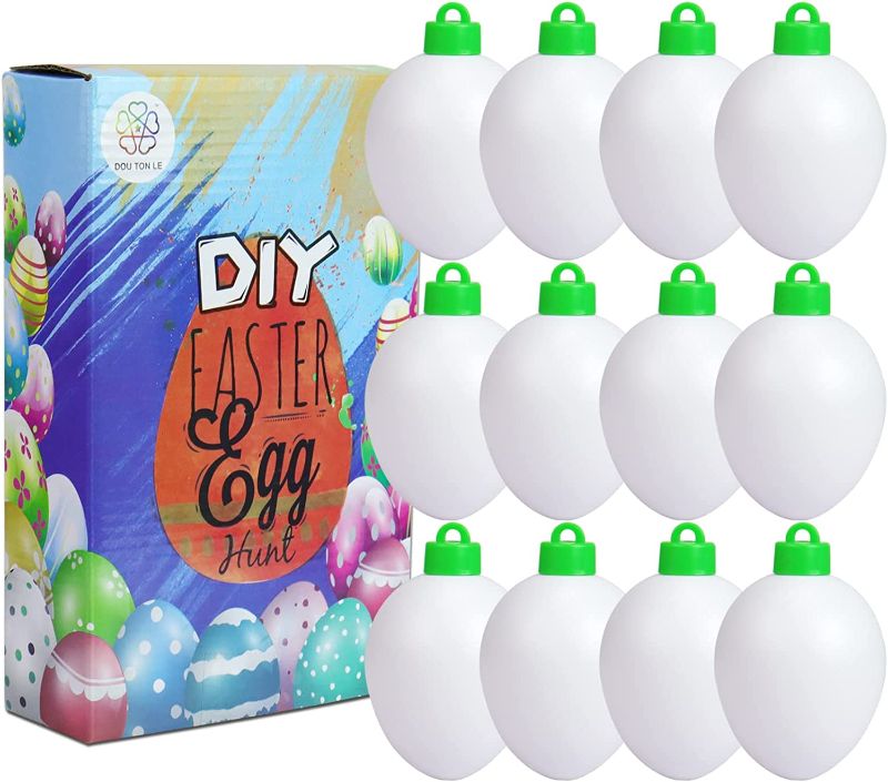 Photo 1 of 12 Pieces Blank Easter Decorations Egg Hanging Ornaments for Small Tree Easter Basket , Hanging Easter Eggs for Kids DIY Design, Decorating and Painting with 16FT Hemp Rope FACTORY SEALED
