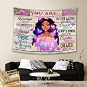 Photo 1 of African American Tapestry Queen Black Girl Motivational Wall Hanging African Art Afro Women with Inspirational Quote Tapestries Wall Art for Hippie Bedroom Living Room Dorm Decor
