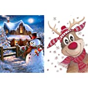 Photo 1 of 2pack Christmas Diamond Painting Kits for Adults,Diamond Art Full Drill Round Crystal Diamond Suitable Home Wall Decor Gift, 5D Diamond Dots Snowman and Deer DIY 12x16inch
