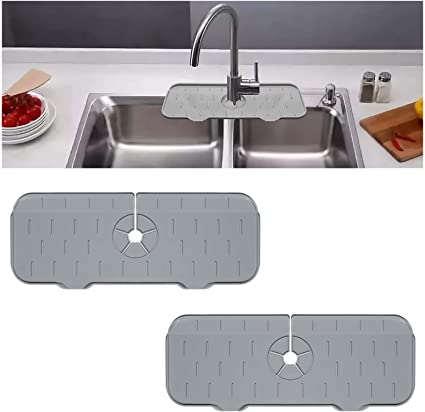 Photo 1 of 2 Pack Silicone Faucet Handle Drip Catcher Mat, Kitchen Faucet Sink Splash Guard Catcher Tray, Sink Draining Pad Behind Faucet, Drying Mat Countertop Protection for Kitchen Bathroom
