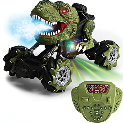 Photo 1 of Dinosaur RC Car 1:16 | RC Dinosaur Monster Truck with Lights & Music, & Sprays Mist | 45° Slope 360° Rotation 4WD Remote Control Car 2.4 GHz ---- damage to packaging 
