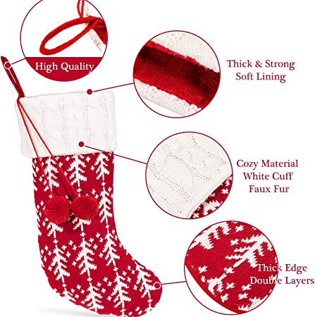 Photo 2 of  2 Pack Large Size Xmas Hanging Stockings for Christmas Decorations and Family Holiday Season Decor (White & Red)