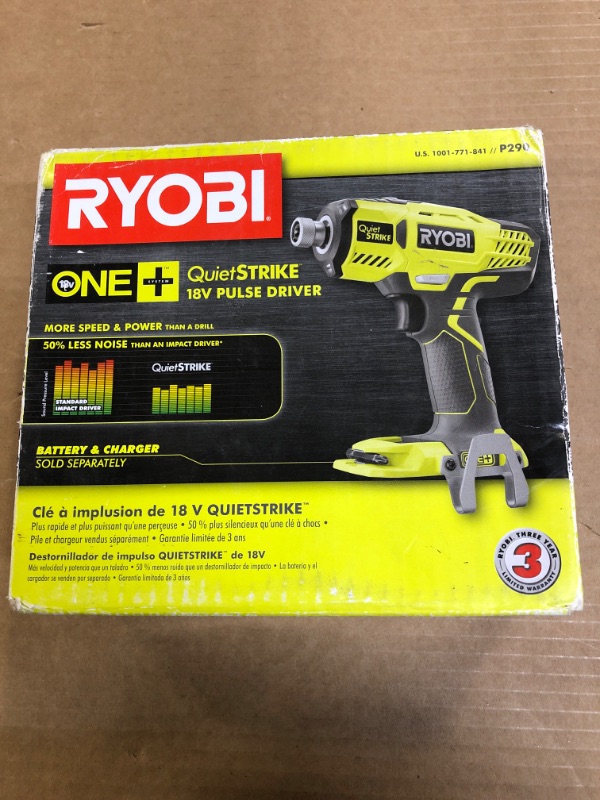 Photo 1 of Ryobi P290 One+ 18V 1/4" Cordless Quiet Strike 3,200 RPM Impact Driver with Quick Change Chuck and Mag Tray (Batteries Not Included, Power Tool Only) - FACTORY SEALED BOX DAMAGE 