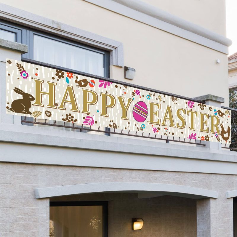 Photo 1 of 118"x 17.8 " Large Happy Easter Banner,Easter Bunny Decoration Banner,Spring Flower Easter Eggs Decor Banner,Funny Easter Eggs Banner for Indoor,Outdoor,Lawn,Yard,Hanging Decor-Bunny
