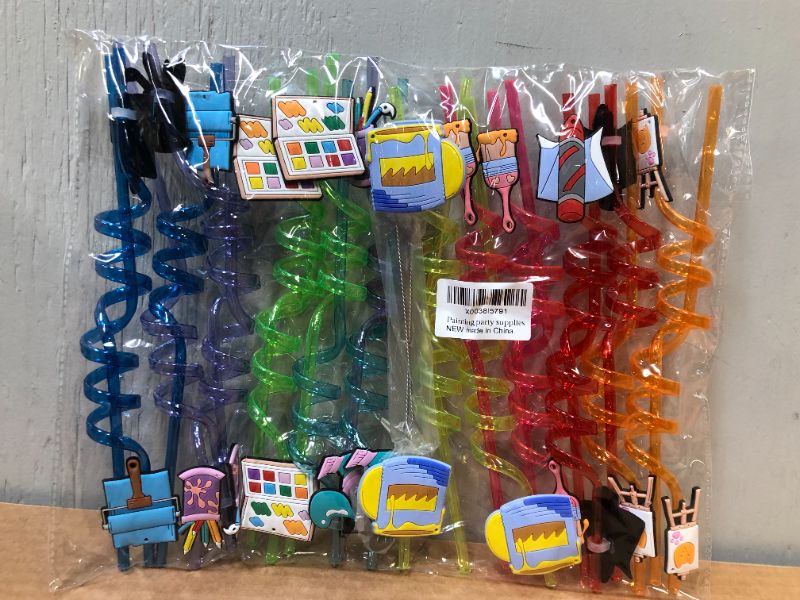 Photo 2 of 24Pcs Art Painting Party Straws Reusable Drinking Straws,Art Painting Party Favors,8 Designs, Welcome Back to School Party Supplies Gift with 2 Cleaning Brushes
