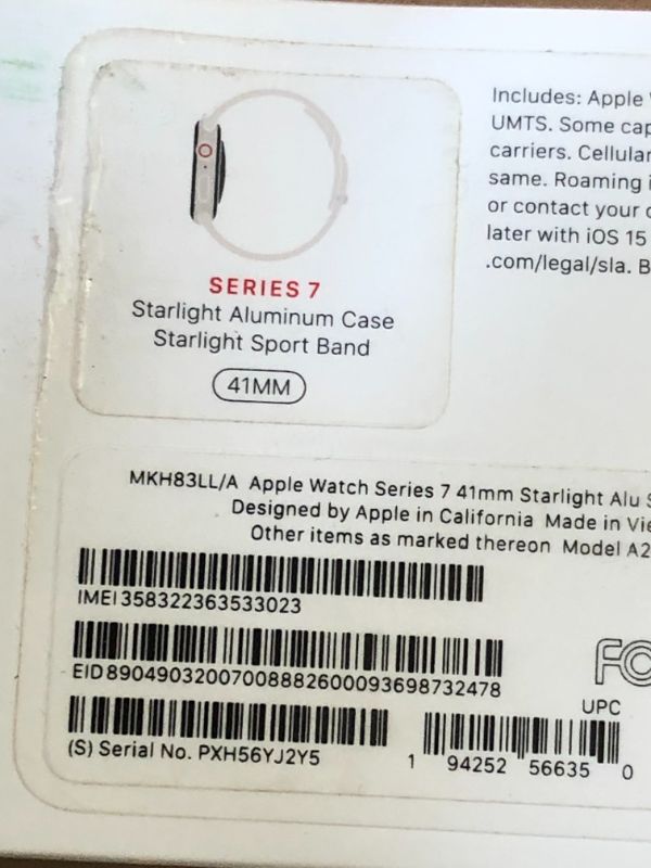 Photo 12 of Apple Watch Series 7 GPS + Cellular, 41mm Starlight Aluminum Case with Starlight Sport Band - Regular (dirty box but item it's good condition)(Brand New Factory Sealed)
